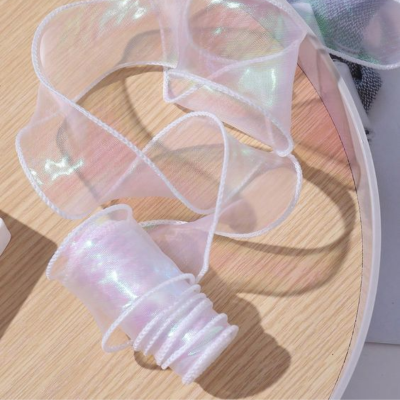 LISTON ORGANZA TORNASOL 4 CM X 9 METROS - Blanco