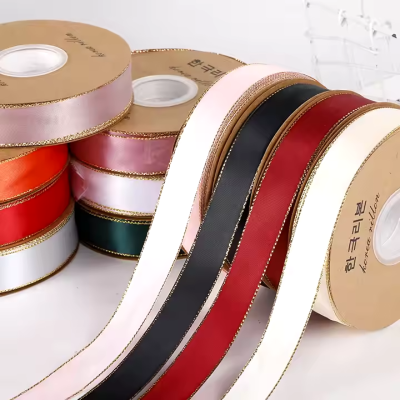 LISTON DE SATIN CON ORILLITA ORO 2.5 CM X 32 MTS