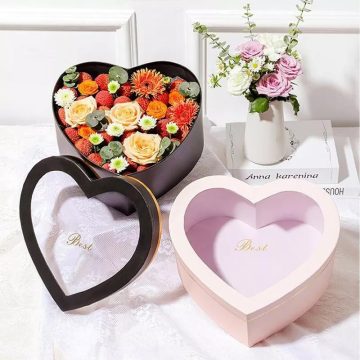 JUEGO 2 CAJAS "CORAZÓN" CON TAPA ACRILICA PARA FLORES