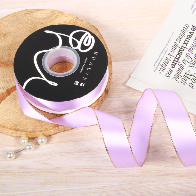 LISTON DE SATIN CON ORILLITA ORO 2.5 CM X 32 MTS - Lila