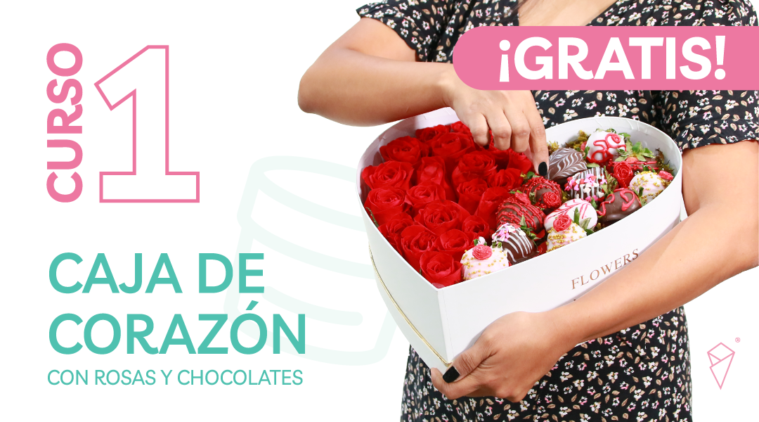 Curso: Caja con rosas y fresas con chocolate.
