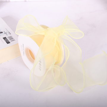 LISTÓN FINO DE ORGANZA EN ROLLO 7 CM DE ANCHO - Amarillo