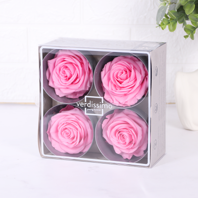 CAJA CON 4 ROSAS ETERNAS - PREMIUM - Rosa pastel